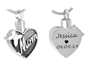 Personalized Mom Cremation Jewelry • Urn Necklace • Custom Mom Urn Memorial Jewelry • Ashes Necklace • With Free Funnel Kit and Bag