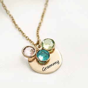 Grammy Necklace – Personalized Grandkids Birth Month Birthstone Jewelry, Handmade Birthday Gift for Mom and Grandma, Christmas Gifts for Her
