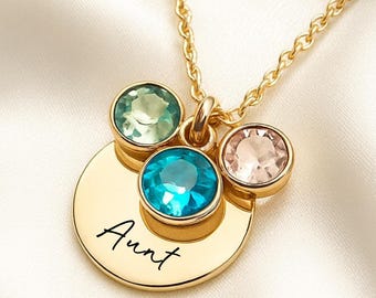 Aunt Necklace Personalized with Niece Nephew Birthstones - Custom Aunt Jewelry Birthday Gift for Auntie Mothers Day Gift from Niece