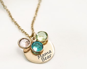 Personalized Mama Bear Necklace With Kids Birth Month Birthstones Mothers Day Gifts for Mom,Gift For Grandma Birthday Gifts for Mom Necklace