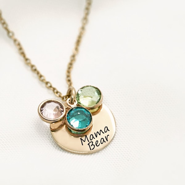 Personalized Mama Bear Necklace With Kids Birth Month Birthstones Mothers Day Gifts for Mom,Gift For Grandma Birthday Gifts for Mom Necklace