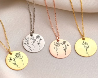 Mom Necklace With Kids Birth Flower Necklace, Birth Month Flower
