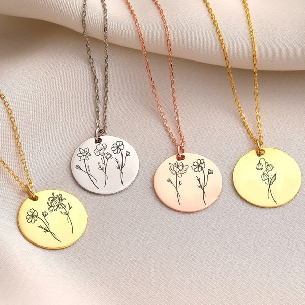 Mom Necklace with Kids Birth Flower Necklace Birth Month Flower Necklace Christmas Gift For Mom Jewelry, Mama Necklace for Mom