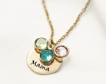 Mama Necklace Personalized With Kids Birth Month Birthstones Gift for Mom, Gift For Grandma Mothers Day Gifts For Mom Necklace For Mom