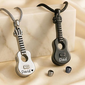 Cremation Jewelry Guitar Urn Necklace for Human Ashes Necklace • Mourning Jewelry Urns for Human Ashes Jewelry • With Funnel Kit and Bag
