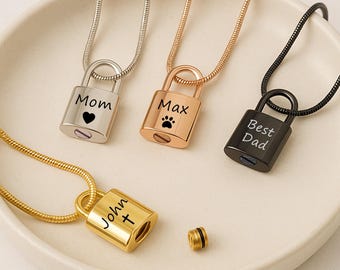 Minimalist Padlock Cremation Jewelry Urn Necklace Urns For Human Ashes Necklace -Cremation Necklaces For Men and Women - Mourning Jewelry
