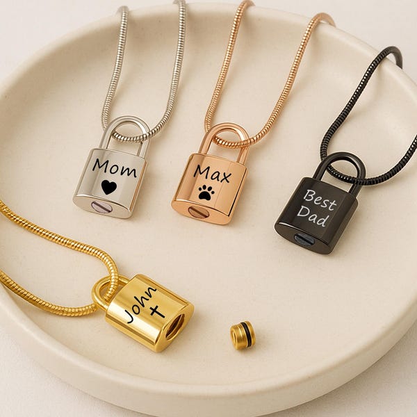 Minimalist Padlock Cremation Jewelry Urn Necklace Urns For Human Ashes Necklace -Cremation Necklaces For Men and Women - Mourning Jewelry