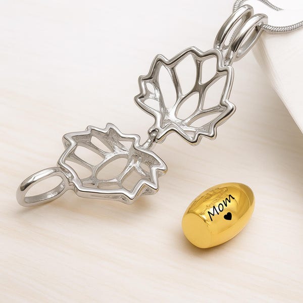 Collar con urna de loto para cenizas de mascotas, joyería para cenizas de mascotas, collar conmemorativo para cenizas de mascotas, urnas para cenizas humanas o de mascotas - Urna de gran capacidad