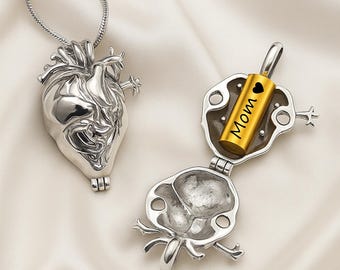 Urn Necklace for Human Ashes or Pet Ashes Cremation Jewelry Custom Mourning Jewelry Fillable Anatomical Heart Necklace Ashes Necklace