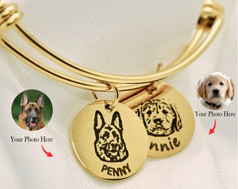Pet portrait Bracelet Pet Memorial Charm bracelet Custom Dog Mom Gifts Dog bracelet  Pet memorial jewelry Pet Drawing Photo Bangle Bracelet