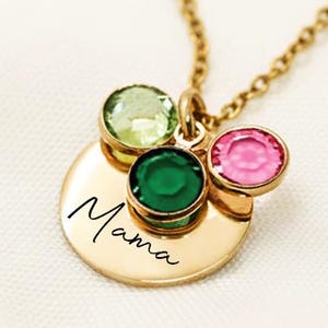 Colar "Mamãe" personalizado com as pedras de nascimento dos filhos, ideal para presentear a mãe, a avó, em aniversários e no Natal.