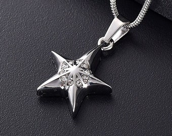 Personalized North Star Cremation Necklace For Human Ashes • Pet Urn Necklace • Pet Memorial Jewelry •  Cremation Jewelry • Free Funnel