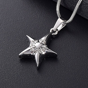 Personalized North Star Cremation Necklace For Human Ashes • Pet Urn Necklace • Pet Memorial Jewelry •  Cremation Jewelry • Free Funnel