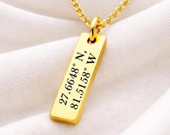 Latitude Longitude Necklace Personalized – Custom Coordinate Necklace Engraved Location Jewelry Gift for Her Meaningful Place Necklace