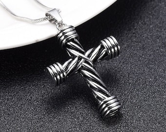 Personalized Cross Urn Cremation Jewelry for Ashes • Ashes Necklace for Men •Urn Necklace for Ashes • With Free Funnel Kit and Bag