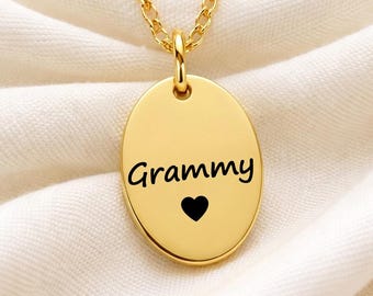 Grammy Necklace – Grandma or Grandmother Necklace – Custom Name Pendant, Engraved Necklace, Gifts for Grandma, Birthday or Christmas Gift