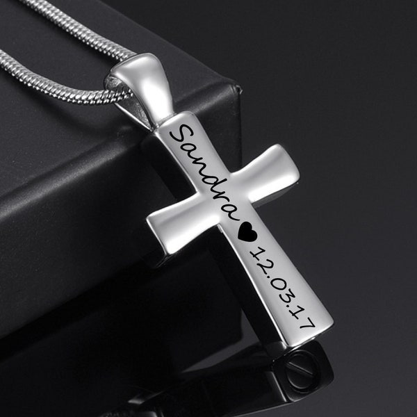 Personalized Cross Cremation Jewelry for Men and Women • Urn Necklace • Ashes Necklace • With Free Funnel Kit and Bag