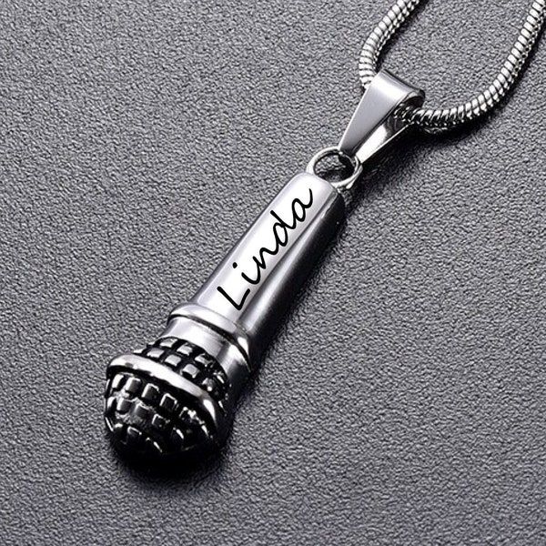 Personalized Microphone Cremation Jewelry • Urn Necklace • Custom Pet Urn Memorial Jewelry • Ashes Necklace • With Free Funnel Kit