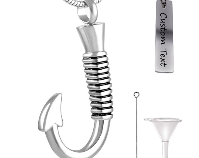 Fish Hook Cremation Pendant Necklace, Urn, Ashes, Keepsake, Fishing