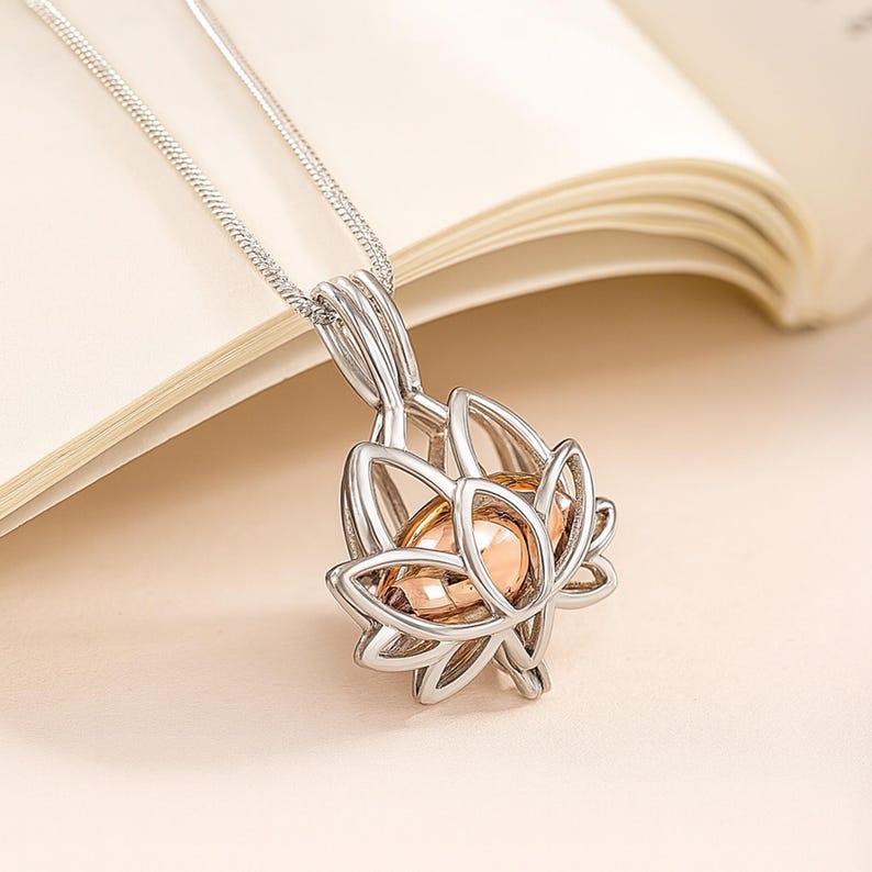 Cremation Jewelry Lotus Urn Necklace Pet Ashes Jewelry Pet Ashes Keepsake Necklace Urns for Human Ashes or Pet Urns - Large Capacity Urn Rose Gold