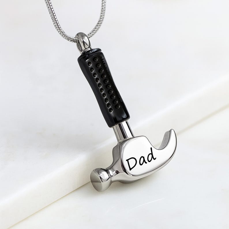 Urn Necklace for Human Ashes Hammer Cremation Jewelry Ashes Necklace For Men, Urn Cremation Necklace Ashes Jewelry with Funnel Kit and Bag image 3