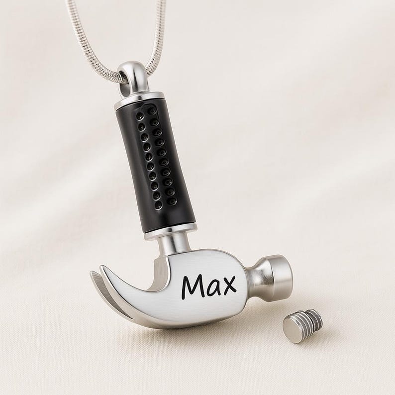 Urn Necklace for Human Ashes Hammer Cremation Jewelry Ashes Necklace For Men, Urn Cremation Necklace Ashes Jewelry with Funnel Kit and Bag image 8