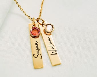 Kids Name Necklace For Mom, Personalized Name and Birth Stone Necklace with Kids Names, Birthday and Christmas Gift For Mom, Wife, Her
