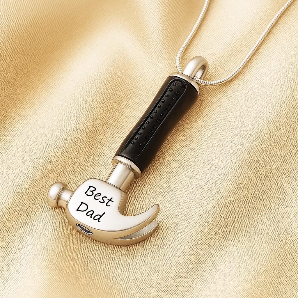 Urn Necklace for Human Ashes Hammer Cremation Jewelry Ashes Necklace For Men, Urn Cremation Necklace Ashes Jewelry with Funnel Kit and Bag