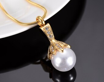 Personalized Vintage Pearl Silver Gold Cremation Jewelry for Ashes, Ashes keepsake for Women, Urn Necklace for Ashes, Cremation Necklace