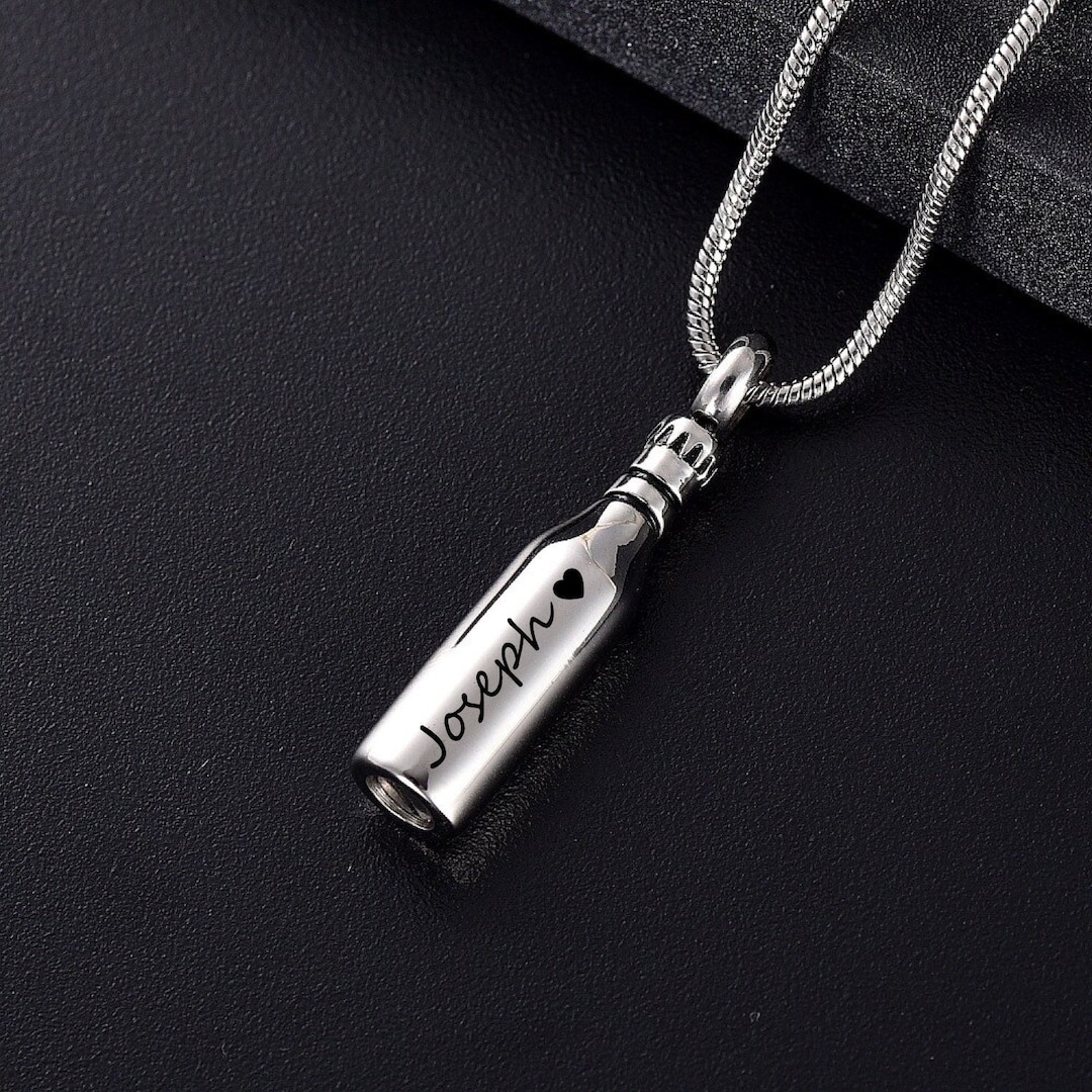Personalized Beer Urn Necklace for Human Ashes Dad Memorial Jewelry