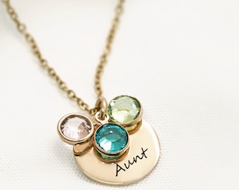 Tante Halskette personalisiert mit Nichte und Neffen Geburt Monat Birthstones Geschenk für Tante Handmade Schmuck Muttertagsgeschenke für Tante