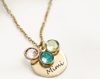 Mimi Necklace Personalized With Grandkids Birth Month Birthstone Gift for Mimi Gift Grandma Handmade Jewelry Mothers Day Gifts For Grandma