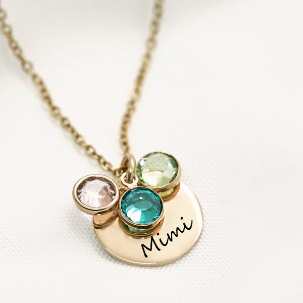 Mimi Halskette personalisiert mit Enkelkindern Geburtsmonat Geburtsstein Geschenk für Mimi Geschenk für Oma Handgemachter Schmuck Weihnachtsgeschenke für Oma