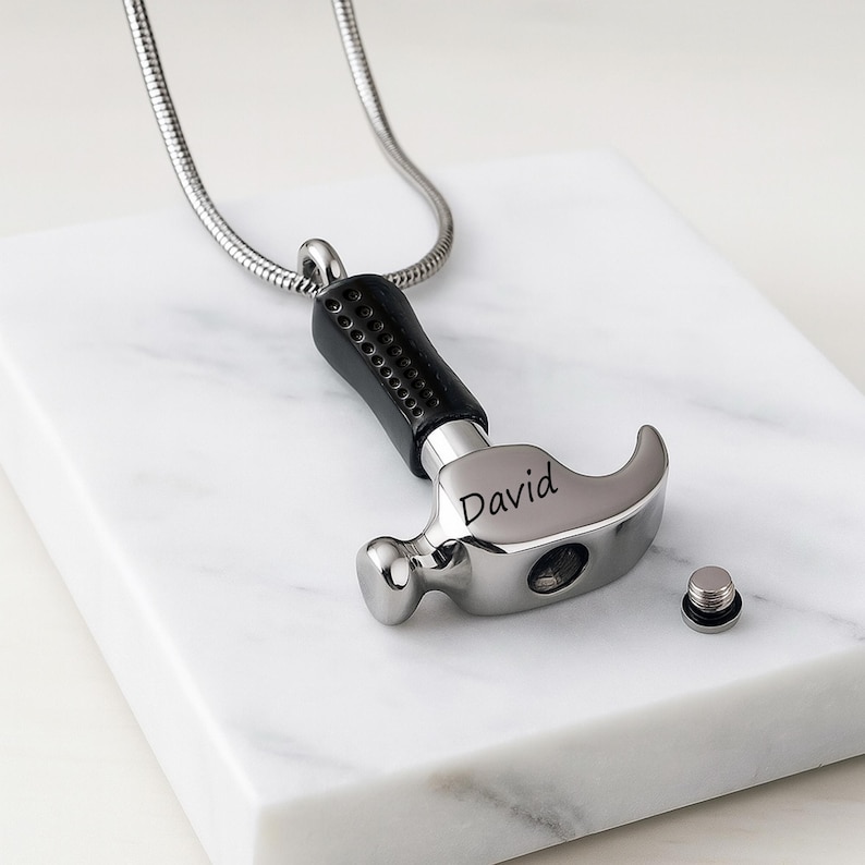 Urn Necklace for Human Ashes Hammer Cremation Jewelry Ashes Necklace For Men, Urn Cremation Necklace Ashes Jewelry with Funnel Kit and Bag image 7