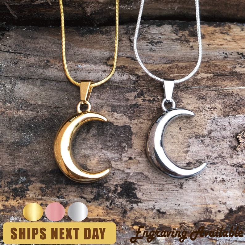 Personalized Crescent Moon Cremation Jewelry for Ashes, Ashes Holder for Men Women, Urn Necklace for Ashes, Cremation Necklace Dad Mom 