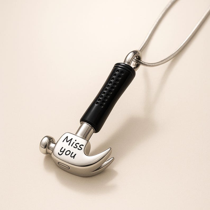Urn Necklace for Human Ashes Hammer Cremation Jewelry Ashes Necklace For Men, Urn Cremation Necklace Ashes Jewelry with Funnel Kit and Bag image 2