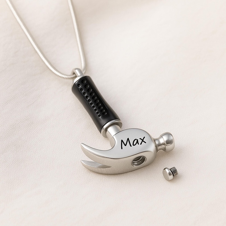 Urn Necklace for Human Ashes Hammer Cremation Jewelry Ashes Necklace For Men, Urn Cremation Necklace Ashes Jewelry with Funnel Kit and Bag image 4