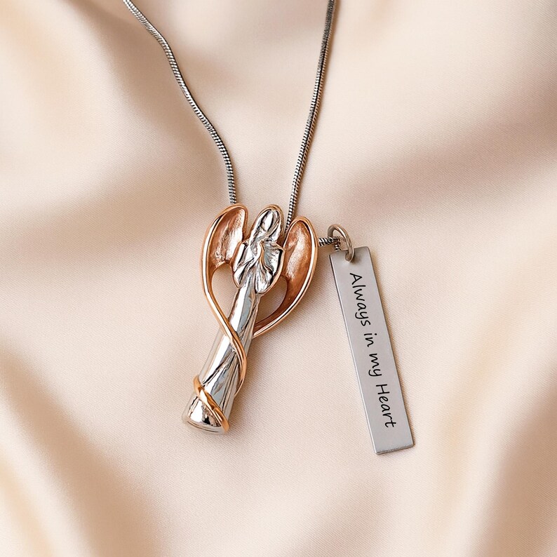 Cremation Jewelry For Ashes Human • Urns For Human Ashes • Mourning Jewelry • Urn Necklace • Memorial Jewelry • Guardian Angel Necklace ROSE