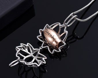 Personalized Lotus Locket Necklace Cremation Jewelry Personalized Urn Necklace Pet Urn Ashes Necklace Urns for human ashes