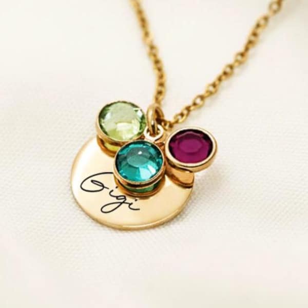 Personalized Gigi Necklace with Grandkids Birth Month Birthstones – Handmade Jewelry, Birthday Gift for Mom, Mothers Day Gift for Her