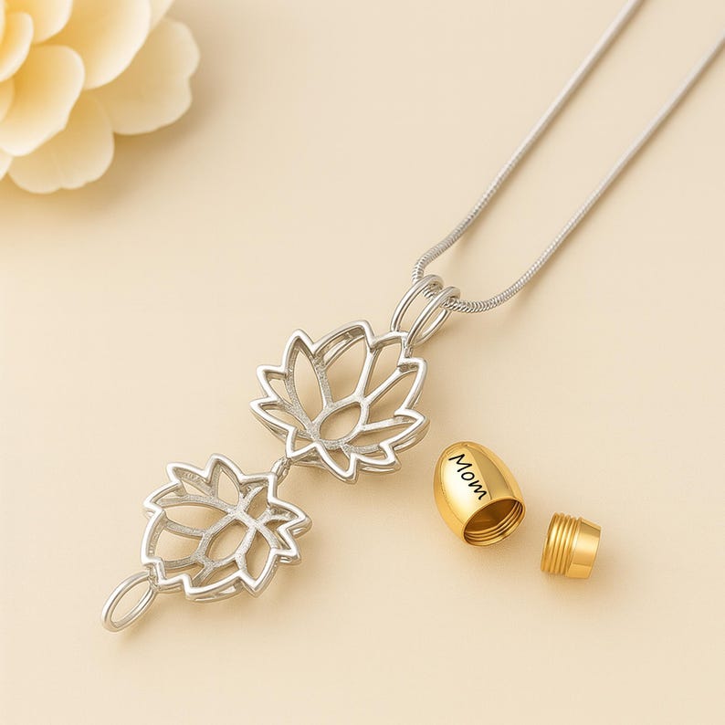 Cremation Jewelry Lotus Urn Necklace Pet Ashes Jewelry Pet Ashes Keepsake Necklace Urns for Human Ashes or Pet Urns - Large Capacity Urn image 5