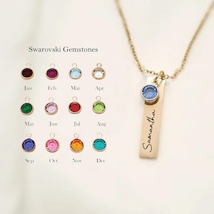 Monogram Name Necklace with Gemstone - Custom Birthstone Jewelry for Women Birthday & Christmas Gifts For Her