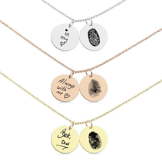 Custom Fingerprint and Handwriting Necklace Jewelry Keepsake, Remembrance Memorial Gift