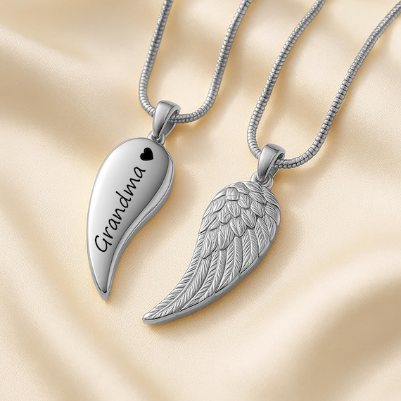 Angel Wing Cremation Necklace - Stainless Steel Memorial Urn Pendant For Ashes Or Hair