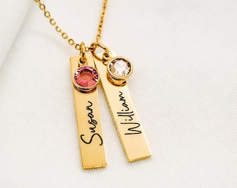 Grandkids Name Necklace For Grandma, Name and Birth Stone Necklace with Kids Names, Birthday Gifts for Mom, Gigi Necklace, Summer Necklace