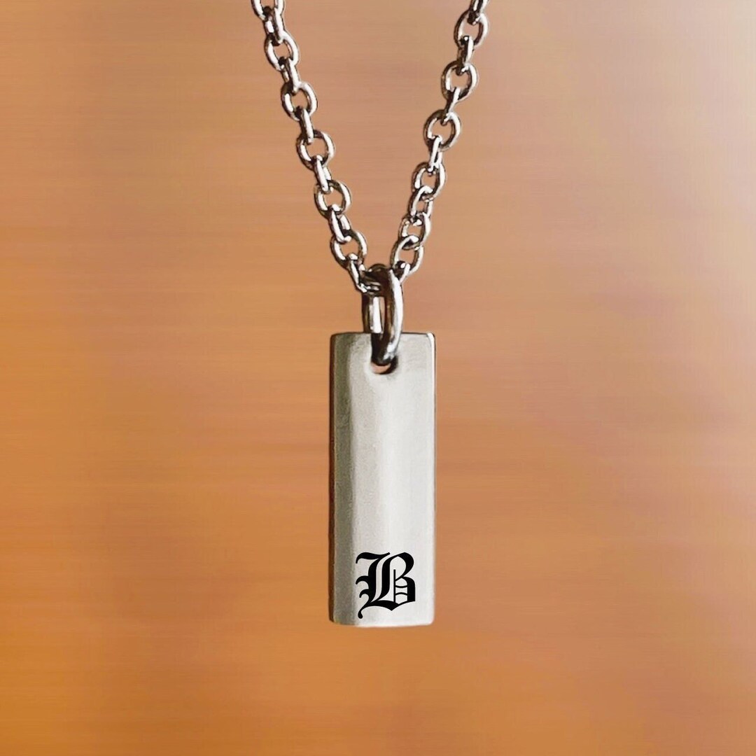Silver Initial Necklace for Men Initial, Men's Personalized Necklace, Bar Necklace Man Necklace