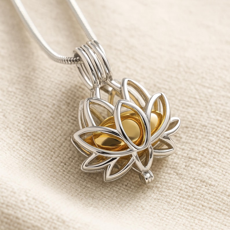 Cremation Jewelry Lotus Urn Necklace Pet Ashes Jewelry Pet Ashes Keepsake Necklace Urns for Human Ashes or Pet Urns - Large Capacity Urn Gold