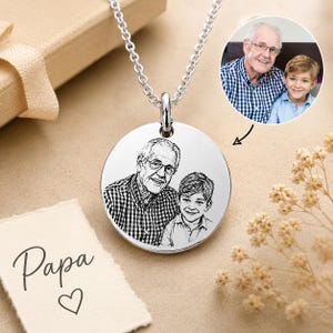 Personalized Grandpa Photo Necklace Custom Picture Pendant for Papa Engraved Memorial Jewelry Fathers Day Gift for Grandfather