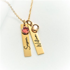 Personalized Gemstone and Name Necklace – Custom Kids Name Birthstone Jewelry, Birthday Gift for Mom, Family Gift, Christmas Gifts for Her