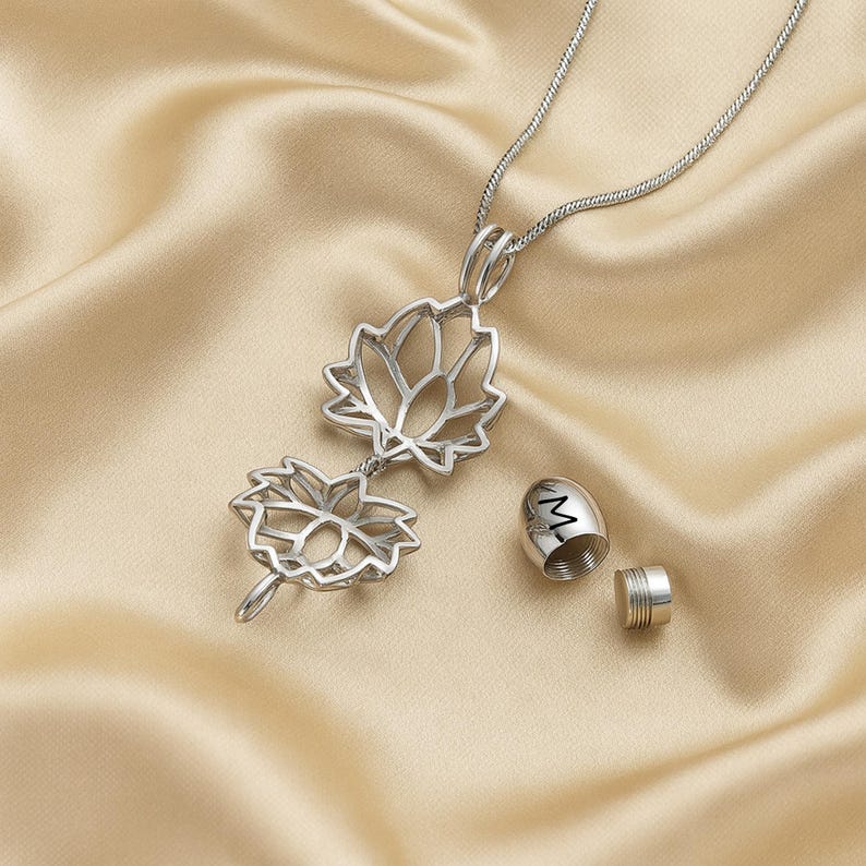 Cremation Jewelry Lotus Urn Necklace Pet Ashes Jewelry Pet Ashes Keepsake Necklace Urns for Human Ashes or Pet Urns - Large Capacity Urn Silver